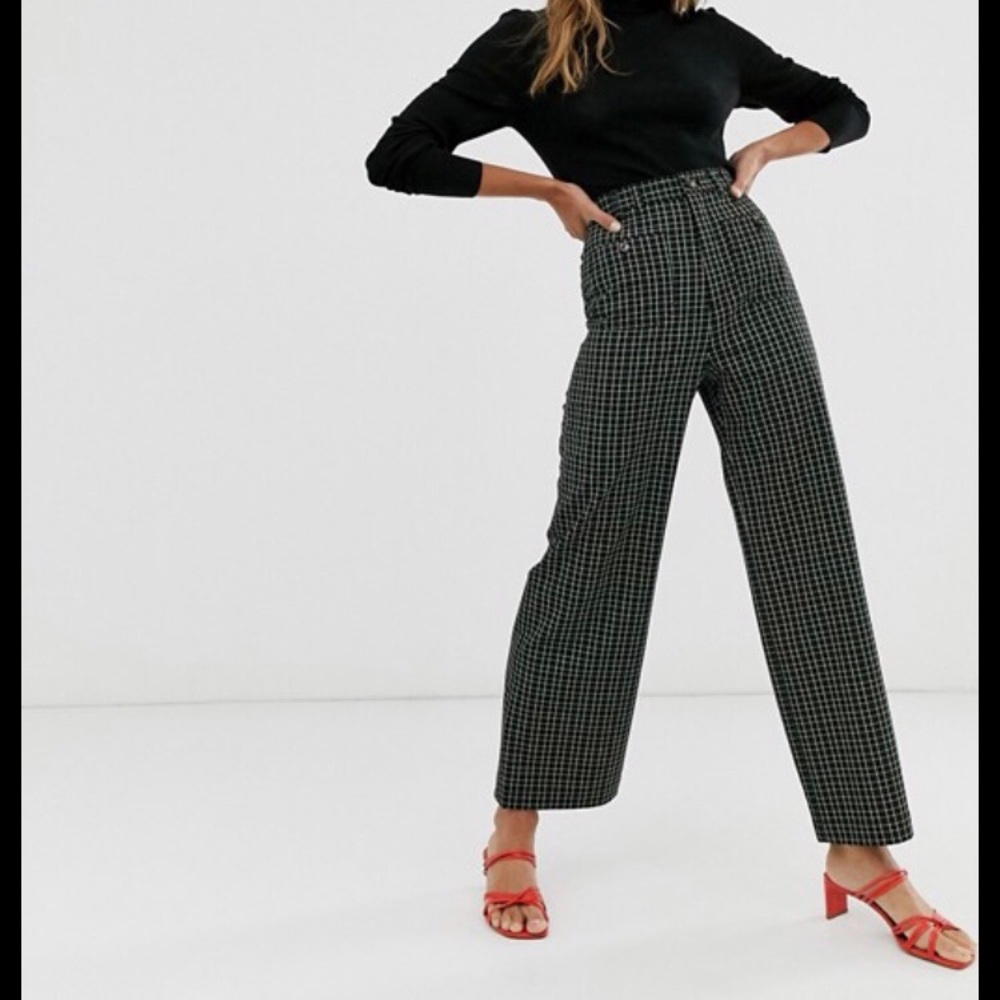 & Other Stories Green Checked Pants size 8